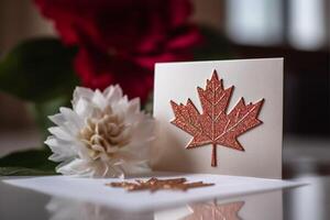 Maple leaf on greeting card, photo