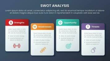 swot analysis concept with table square shape box right direction information for infographic template banner with four point list information vector