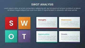 swot analysis concept with rectangle and square box shape information for infographic template banner with four point list information vector