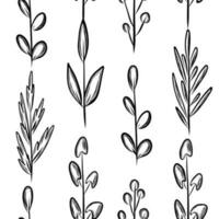 Seamless pattern with branch and leaves in sketch style vector