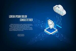 Vector isometric security cpu microchip digital and technology concept.