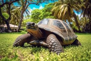 gigante tortuga cabeza, frente vista, ai generativo foto