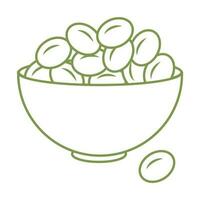 A bowl with olives. Simple icon in doodle style. Vector illustration isolated on white background.