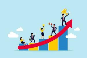 Business development plan for improvement, teamwork help growing revenue, growth and achievement, team strategy for business success concept, business people team working on improve bar graph. vector