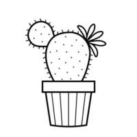 Cute cactus with flower in pot. Houseplant for home decoration in doodle sketch style. Vector illustration isolated on white background.