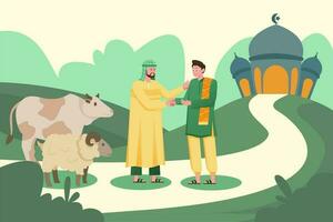 eid Mubarak eid ul adha mobarak y mezquita ilustración camello oveja vector