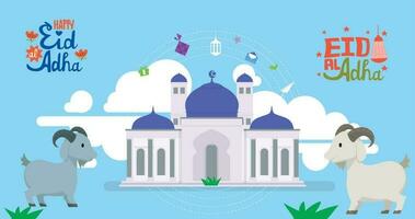 Eid Mubarak Eid Ul Adha Mobarak and mosque illustration camel sheep vector