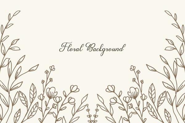 Rustic floral background with hand drawn leaves and flower border on pastel flat color for wedding invitation or engagement or greeting card