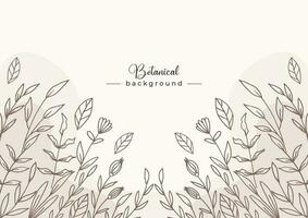 Rustic floral background with hand drawn leaves and flower border on pastel flat color for wedding invitation or engagement or greeting card vector