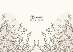 Rustic floral background with hand drawn leaves and flower border on pastel flat color for wedding invitation or engagement or greeting card vector