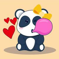 Cute panda blowing gum illustration. vector