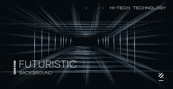 Abstract sketch of geometric space. Illustration of a drawn by lines square space receding into the distance, sketch. vector