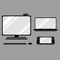 PC Monitor with camcorder, Mouse, Keyboard, Game, Laptop vector