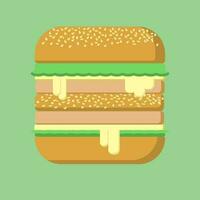 hamburguesa con queso, cerdo, carne de res, vegetal y un pan en plano vector ilustración diseño