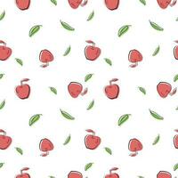 Seamless bright white, red, green pattern with fresh delicious apples for fabric, drawing labels, print on t-shirt, wallpaper of children's room, fruit background. vector