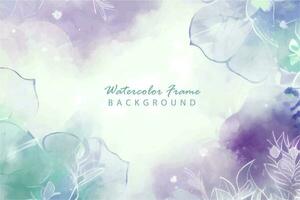 Abstract background watercolor with flower petals decorative frame with leaf in violet, lavender and turquoise tones vector