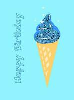 Brillantina saludo tarjeta contento cumpleaños en azul colores vector