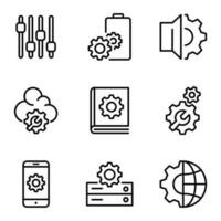 Set of setting line icons. gear and repair icon. control, service, maintenance, system, recovery, icon set and installing vector