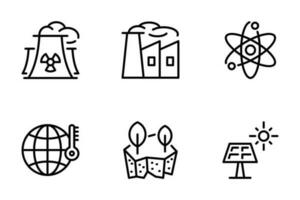 Set of ecology and energy icons. nature and energy line icon. climate change, planet,, innovation, solar panel, pollution and ecological vector