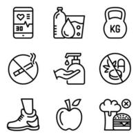 Set of healthy lifestyle line icons vector