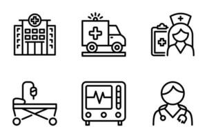 hospital line icons set. nursing, doctor and stethoscope vector