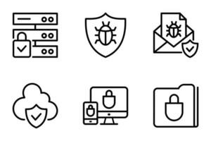 seguro y proteccion línea iconos conjunto de seguridad íconos vector. contraseña, identificación, proteger, cerrar con llave, iconos, candado, web, vector, teléfono inteligente, tecnología, seguro, la seguridad vector