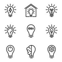 Set of lightbulb line icons. light bulb icon. electrical, mind, think, intelligence, brain, electronics, innovation, inspiration, solution and imagination vector