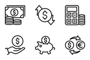 set of icons for money and financial. payment, transaction, accounting, saving, transfer, currency, economic, pay, insurance, safe, exchange vector