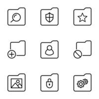 set of folder file line icons vector. search file, picture, secure, setting vector