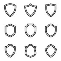 Set of simple shield line icon. 16 shield icon, firewall, privacy, secure, protect, safe and shield vector