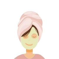 Woman with care mask on the face. Nurturing Self. Beauty, Cosmetics, and the Art of Self Care in Flat Vector Illustration.