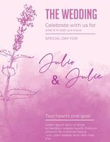 wedding greeting card template with watercolor background vector