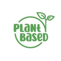 Plant based logo. Circular shape base with plant leaf. Vegan and vegetarian friendly badge. vector