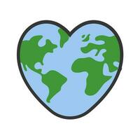 Heart shaped planet earth icon. Eco friendly environmental message. Love map. vector