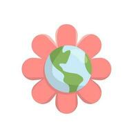 Planet earth flowering. Flower bloom with the globe in the center. Vector illustration.