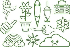 Hand drawn doodle 90's Retro element Clipart collection set. vector