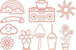 Hand drawn doodle 90's Retro element Clipart collection set. vector