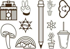 Hand drawn doodle 90's Retro element Clipart collection set. vector