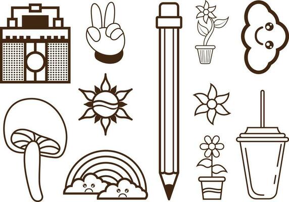Hand drawn doodle 90's Retro element Clipart collection set.