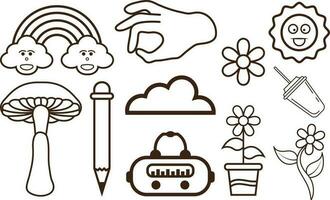 Hand drawn doodle 90's Retro element Clipart collection set. vector