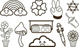 Hand drawn doodle 90's Retro element Clipart collection set. vector