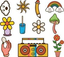 Hand drawn 90's Retro element Clipart collection set. vector