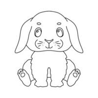 Line cute sitting bunny. Vector outline graphic illustration, character baby animal isolated on white background. Funny rabbit