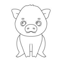 Line cute sitting piglet. Vector outline graphic illustration, character baby animal isolated on white. Funny pig