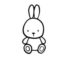 Cute bunny toy. Sweet outline vector illustration for coloring book. Rabbit illustration for nursery.
