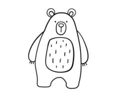 Cute bear. Hand drawn character forest animal isolated on white background. Woodland outline illustration vector