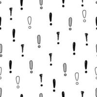 Hand drawn exclamation mark seamless pattern. Scribble doodle exclamation point sign background. Hand drawn sketch danger pattern. vector