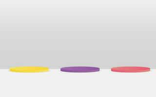 vector 3d resumen amarillo rosado y púrpura podio monitor en blanco antecedentes