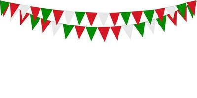 Italian republic day, 2nd June. Bunting Hanging Red White Green Flag Triangles Banner Background. Italy, Iran, Portugal, Lebanon, Belarus, Bulgaria, Mexico. Party, Fair, Christmas, New year, carnival. vector