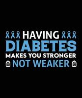 HAVING DIABETES MAKES YOU STRONGER NOT WEAKER. T-SHIRT DESIGN. PRINT TEMPLATE.TYPOGRAPHY VECTOR ILLUSTRATION.